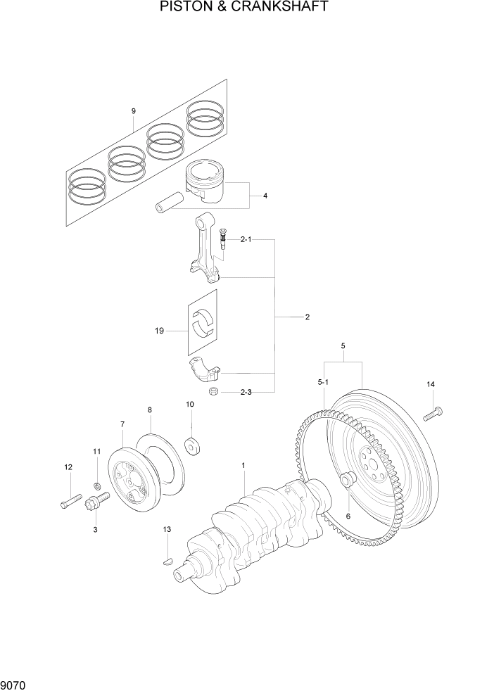 Схема запчастей Hyundai HLF20/HLF25/HLF30C-2 - PAGE 9070 PISTON & CRANKSHAFT ДВИГАТЕЛЬ БАЗА