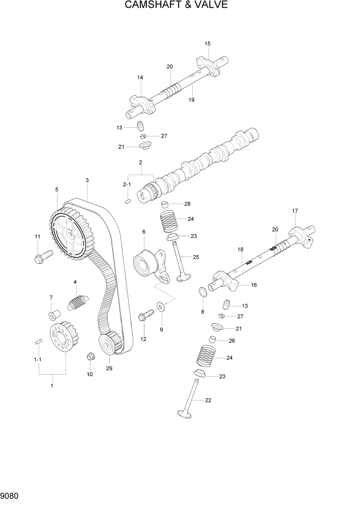 Схема запчастей Hyundai HLF20/HLF25/HLF30C-2 - PAGE 9080 CAMSHAFT & VALVE ДВИГАТЕЛЬ БАЗА