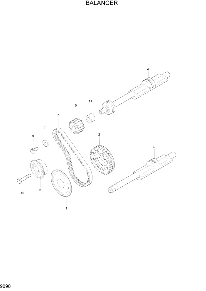 Схема запчастей Hyundai HLF20/HLF25/HLF30C-2 - PAGE 9090 BALANCER ДВИГАТЕЛЬ БАЗА