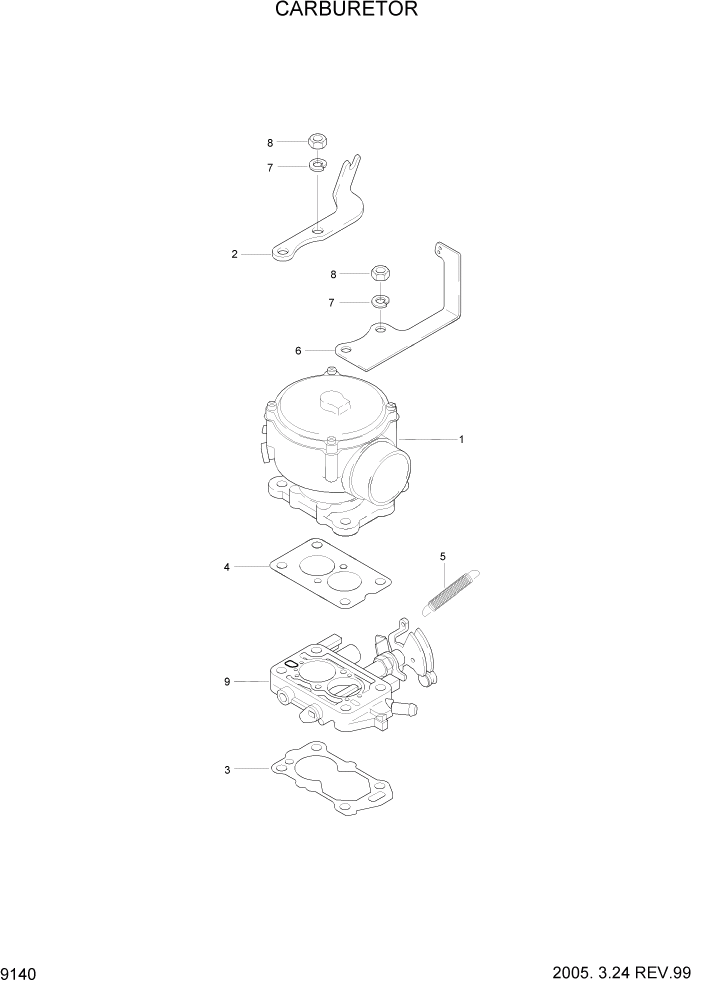 Схема запчастей Hyundai HLF20/HLF25/HLF30C-2 - PAGE 9140 CARBURETOR ДВИГАТЕЛЬ БАЗА