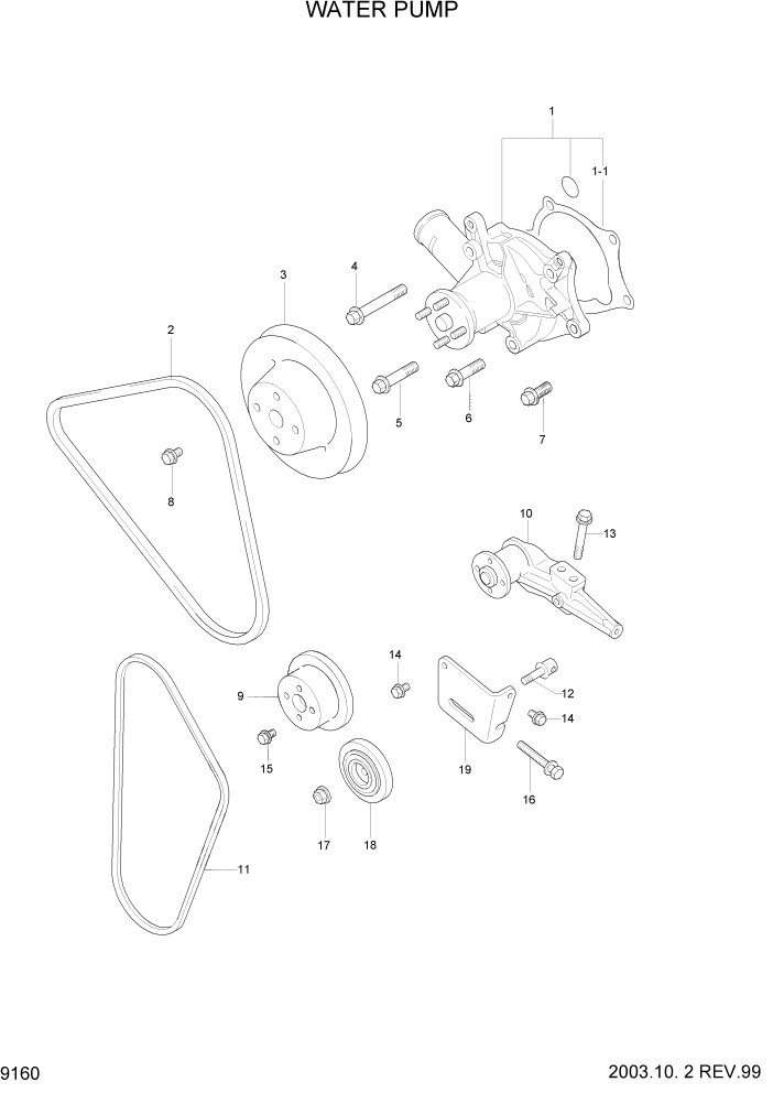 Схема запчастей Hyundai HLF20/HLF25/HLF30C-2 - PAGE 9160 WATER PUMP ДВИГАТЕЛЬ БАЗА