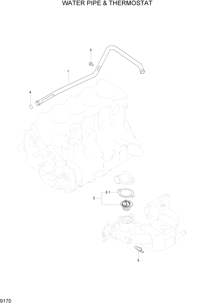 Схема запчастей Hyundai HLF20/HLF25/HLF30C-2 - PAGE 9170 WATER PIPE & THERMOSTAT ДВИГАТЕЛЬ БАЗА