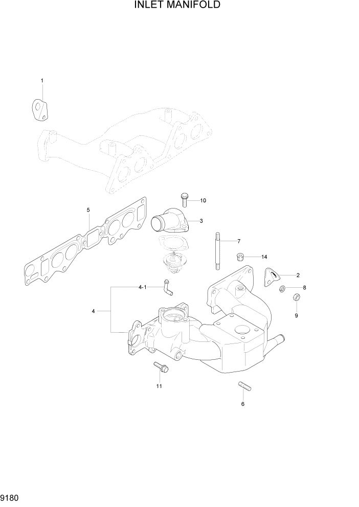 Схема запчастей Hyundai HLF20/HLF25/HLF30C-2 - PAGE 9180 INLET MANIFOLD ДВИГАТЕЛЬ БАЗА