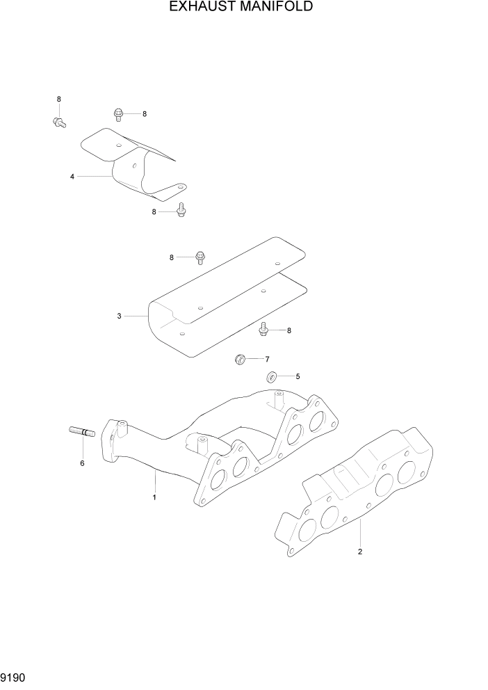 Схема запчастей Hyundai HLF20/HLF25/HLF30C-2 - PAGE 9190 EXHAUST MANIFOLD ДВИГАТЕЛЬ БАЗА