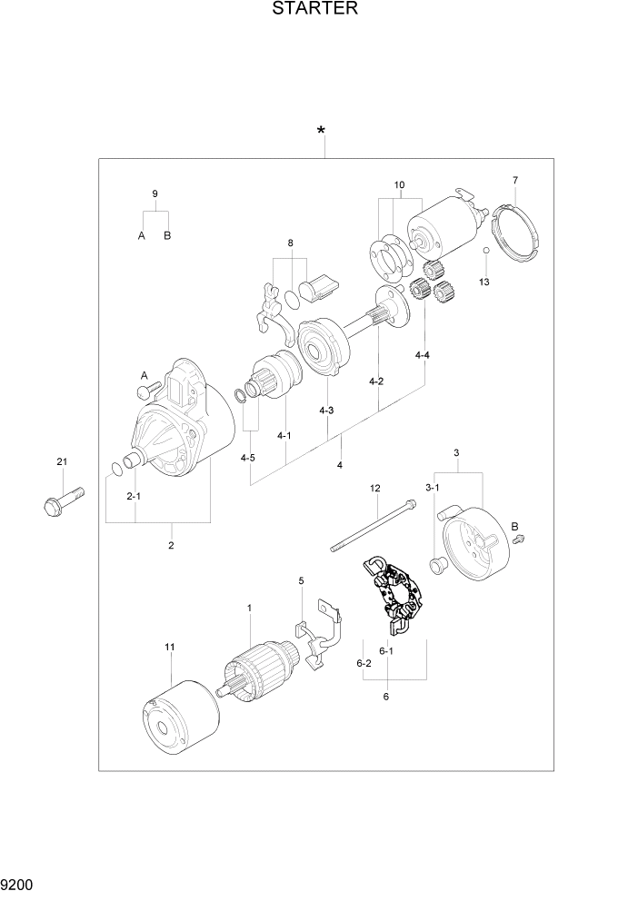 Схема запчастей Hyundai HLF20/HLF25/HLF30C-2 - PAGE 9200 STARTER ДВИГАТЕЛЬ БАЗА