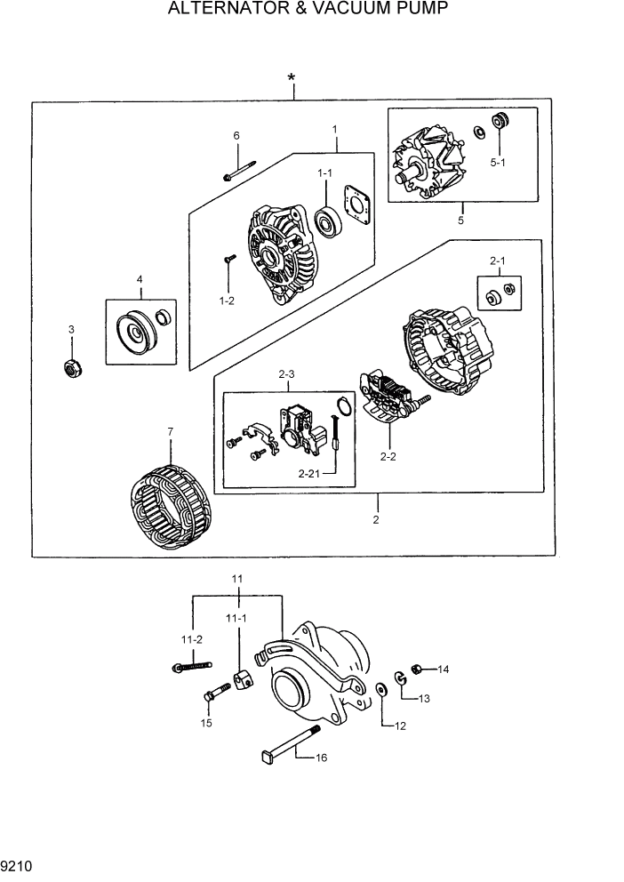 Схема запчастей Hyundai HLF20/HLF25/HLF30C-2 - PAGE 9210 ALTERNATOR & VACUUM PUMP ДВИГАТЕЛЬ БАЗА