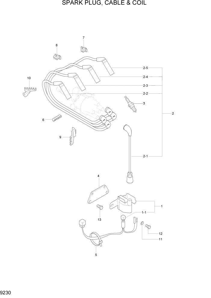 Схема запчастей Hyundai HLF20/HLF25/HLF30C-2 - PAGE 9230 SPARK PLUG, CABLE & COIL ДВИГАТЕЛЬ БАЗА