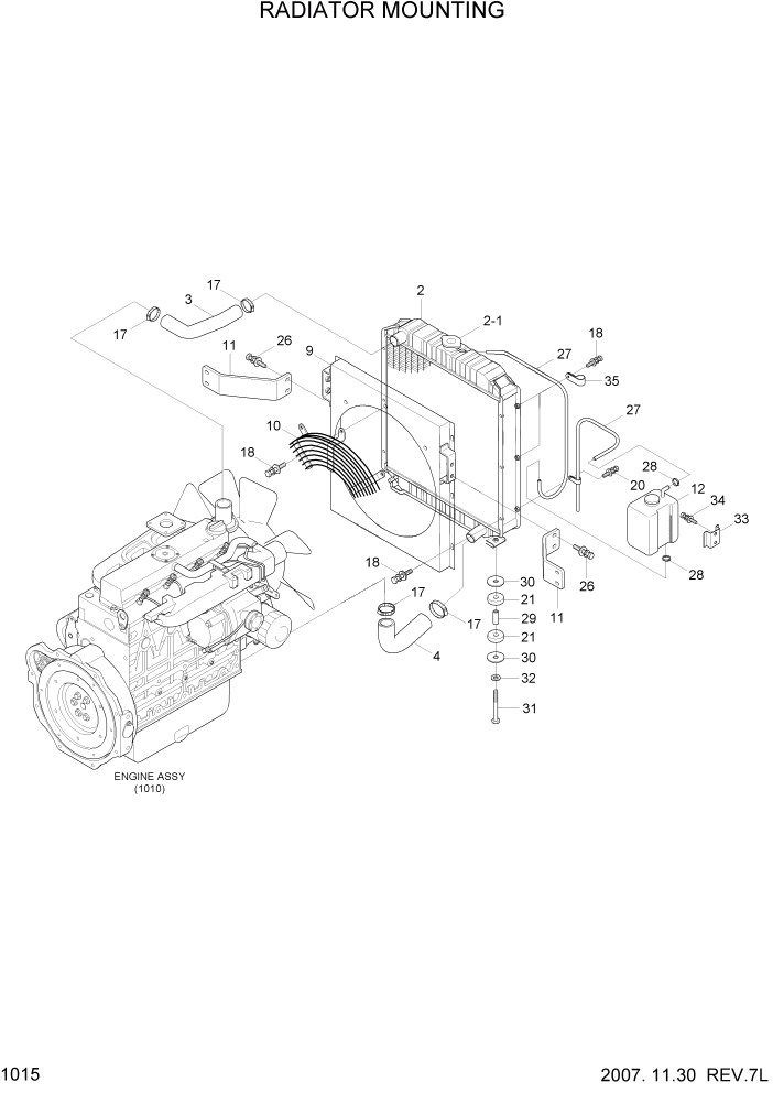 Схема запчастей Hyundai HSL650-7 - PAGE 1015 RADIATOR MOUNTING ДВИГАТЕЛЬ