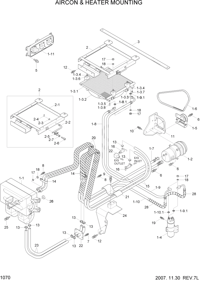 Схема запчастей Hyundai HSL650-7 - PAGE 1070 AIR CONDITIONER & HEATER MOUNTING ДВИГАТЕЛЬ