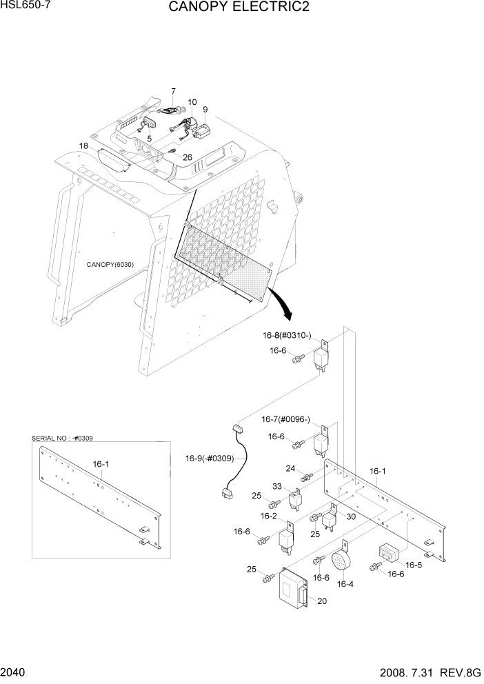 Схема запчастей Hyundai HSL650-7 - PAGE 2040 CANOPY ELECTRIC 2 ЭЛЕКТРИЧЕСКАЯ СИСТЕМА