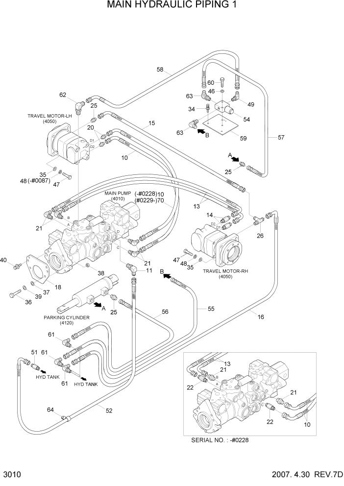 Схема запчастей Hyundai HSL650-7 - PAGE 3010 MAIN HYDRAULIC PIPING 1 ГИДРАВЛИЧЕСКАЯ СИСТЕМА