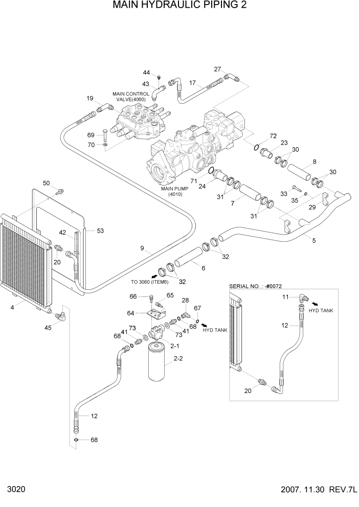 Схема запчастей Hyundai HSL650-7 - PAGE 3020 MAIN HYDRAULIC PIPING 2 ГИДРАВЛИЧЕСКАЯ СИСТЕМА