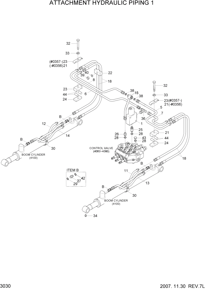 Схема запчастей Hyundai HSL650-7 - PAGE 3030 ATTACHMENT HYDRAULIC PIPING 1 ГИДРАВЛИЧЕСКАЯ СИСТЕМА