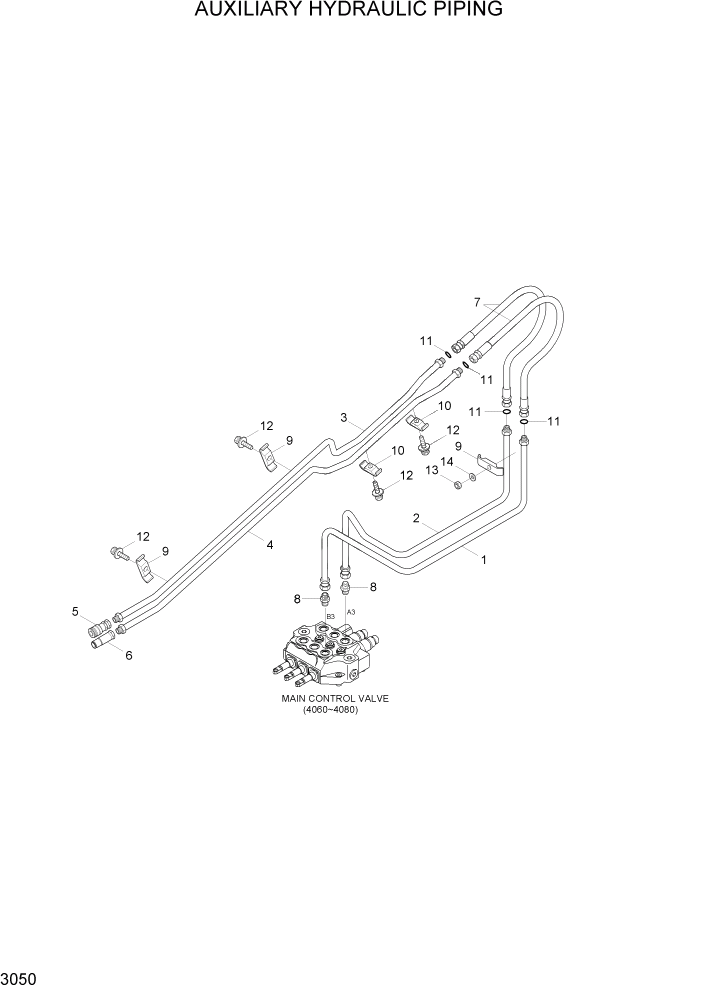 Схема запчастей Hyundai HSL650-7 - PAGE 3050 AUXILIARY HYDRAULIC PIPING ГИДРАВЛИЧЕСКАЯ СИСТЕМА