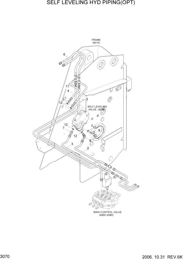 Схема запчастей Hyundai HSL650-7 - PAGE 3070 SELF LEVELING HYD PIPING(OPT) ГИДРАВЛИЧЕСКАЯ СИСТЕМА