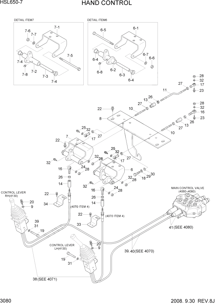 Схема запчастей Hyundai HSL650-7 - PAGE 3080 HAND CONTROL ГИДРАВЛИЧЕСКАЯ СИСТЕМА