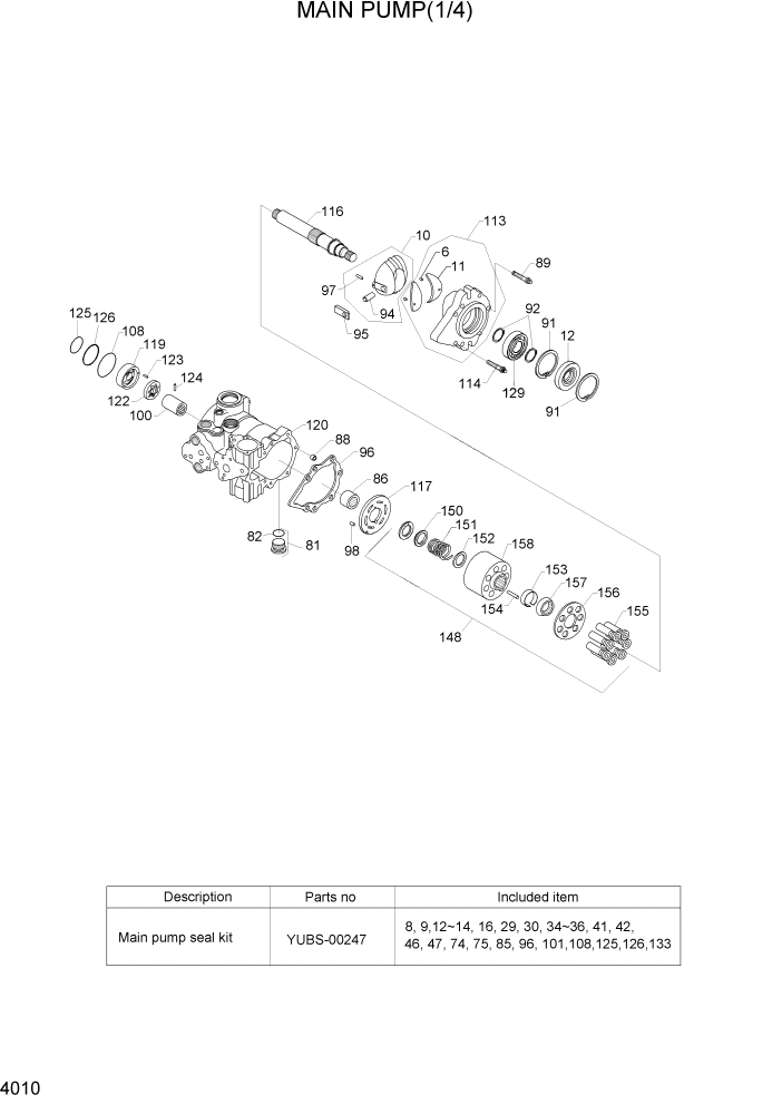 Схема запчастей Hyundai HSL650-7 - PAGE 4010 MAIN PUMP(1/4) ГИДРАВЛИЧЕСКИЕ КОМПОНЕНТЫ