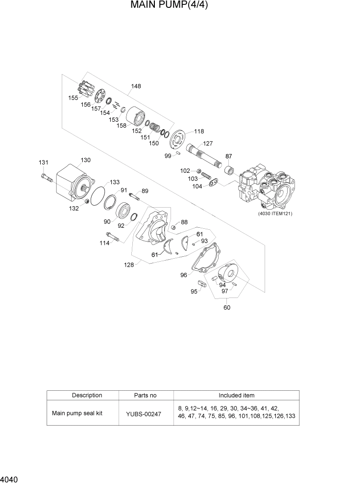 Схема запчастей Hyundai HSL650-7 - PAGE 4040 MAIN PUMP(4/4) ГИДРАВЛИЧЕСКИЕ КОМПОНЕНТЫ