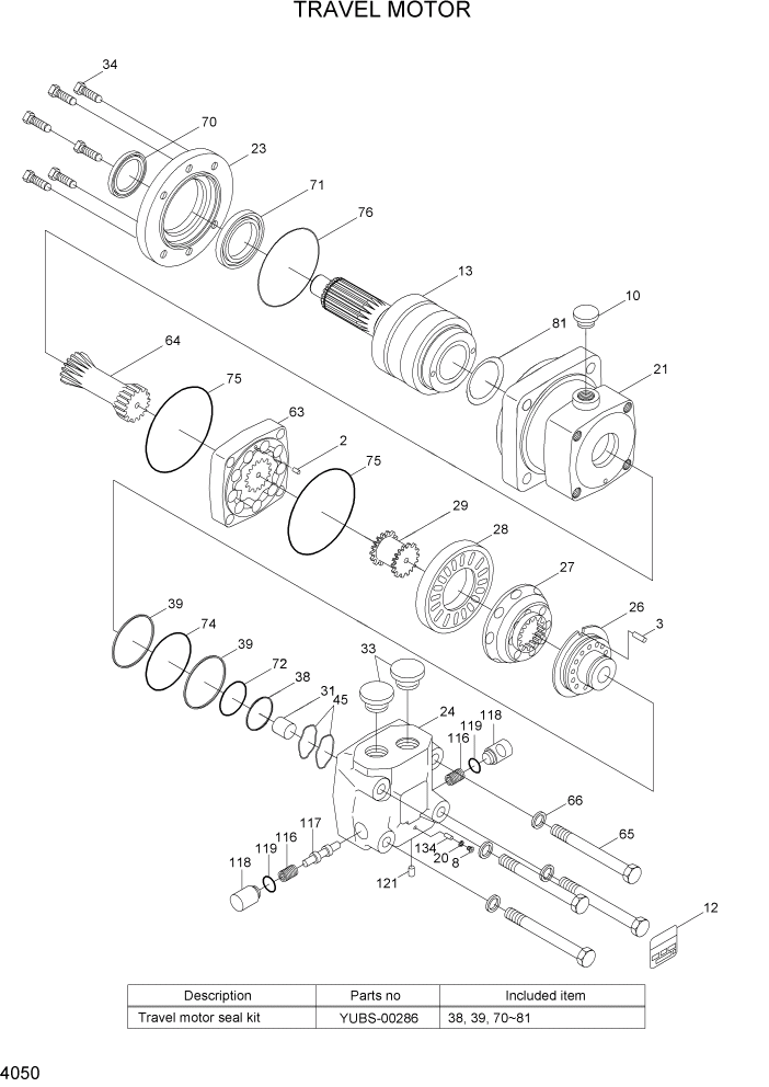 Схема запчастей Hyundai HSL650-7 - PAGE 4050 TRAVEL MOTOR ГИДРАВЛИЧЕСКИЕ КОМПОНЕНТЫ