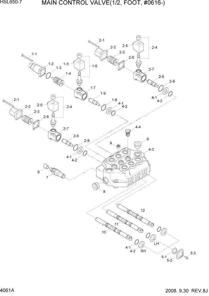 Схема запчастей Hyundai HSL650-7 - PAGE 4061A MAIN CONTROL VALVE(1/2, FOOT, #0616-) ГИДРАВЛИЧЕСКИЕ КОМПОНЕНТЫ