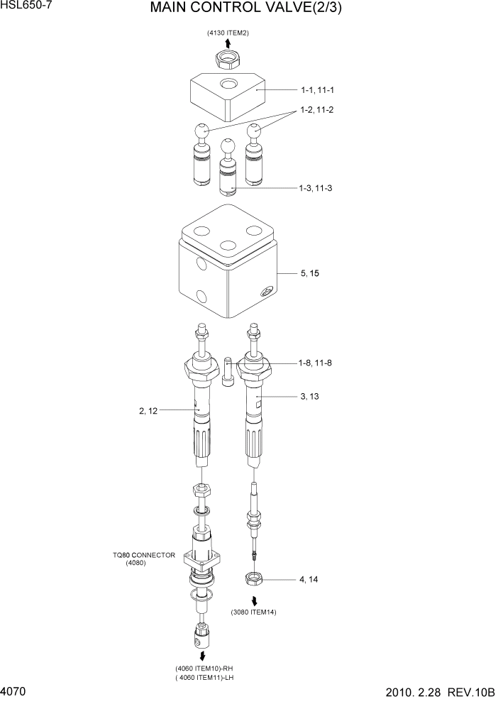 Схема запчастей Hyundai HSL650-7 - PAGE 4070 MAIN CONTROL VALVE(2/3) ГИДРАВЛИЧЕСКИЕ КОМПОНЕНТЫ