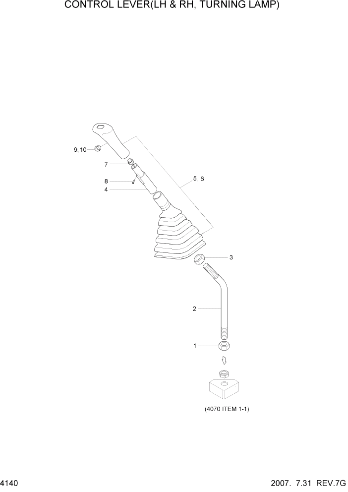 Схема запчастей Hyundai HSL650-7 - PAGE 4140 CONTROL LEVER(LH & RH, TURNING LAMP) ГИДРАВЛИЧЕСКИЕ КОМПОНЕНТЫ
