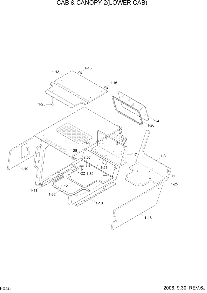 Схема запчастей Hyundai HSL650-7 - PAGE 6045 CAB & CANOPY 2(LOWER CAB) СТРУКТУРА