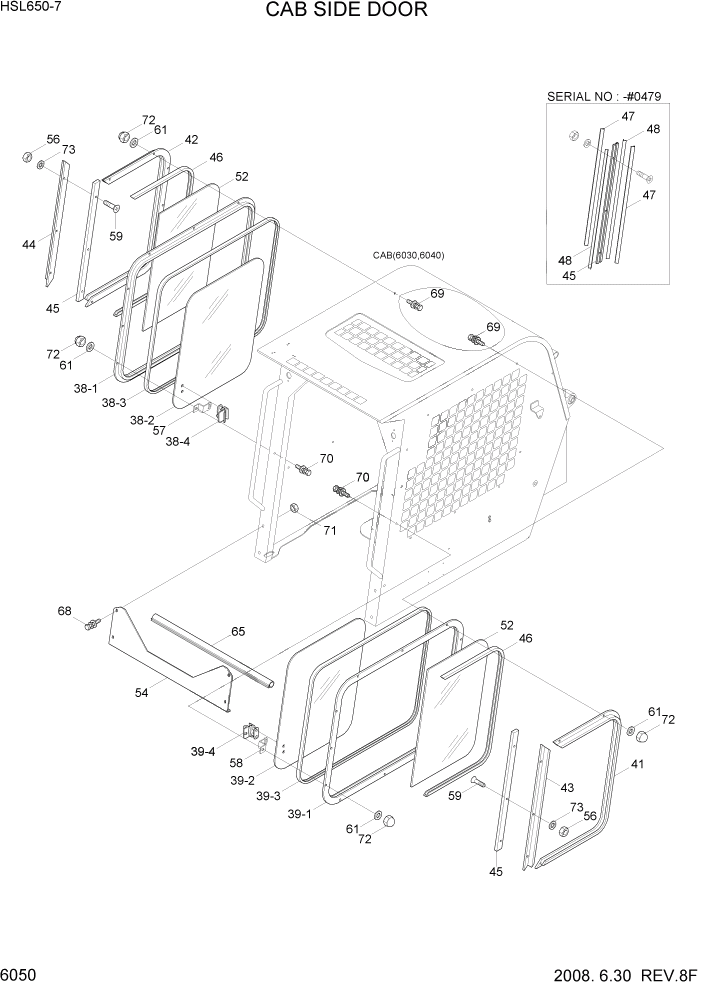 Схема запчастей Hyundai HSL650-7 - PAGE 6050 CAB SIDE DOOR СТРУКТУРА