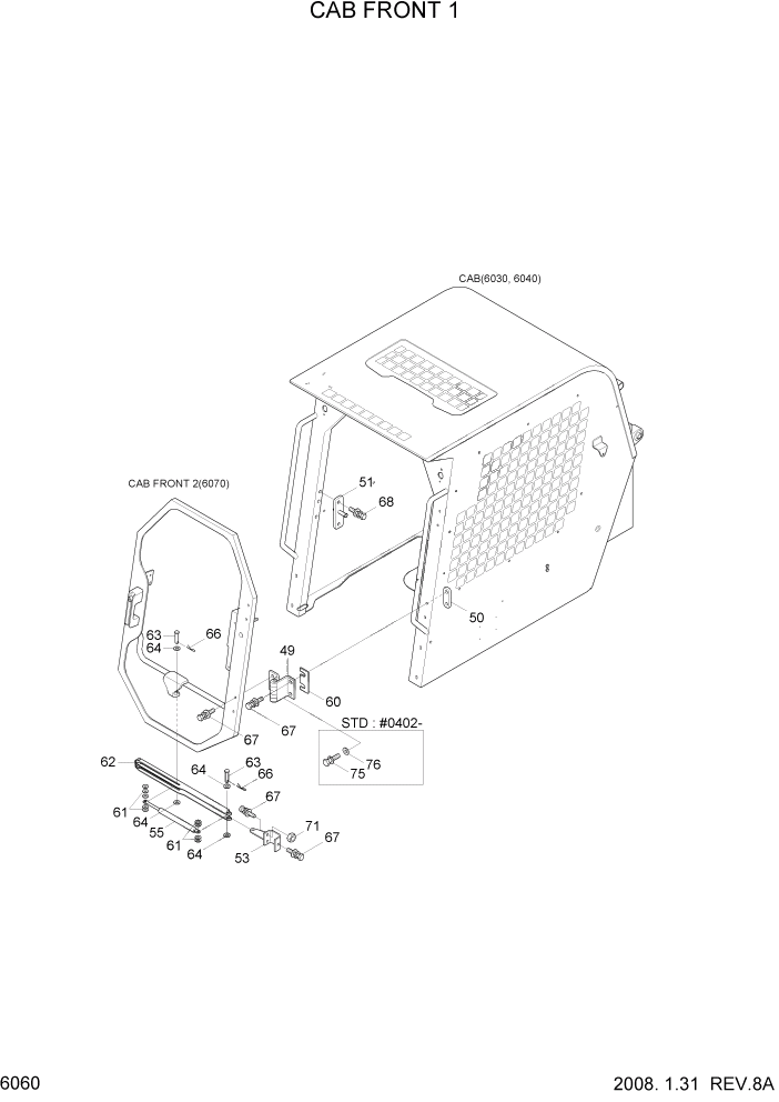 Схема запчастей Hyundai HSL650-7 - PAGE 6060 CAB FRONT 1 СТРУКТУРА