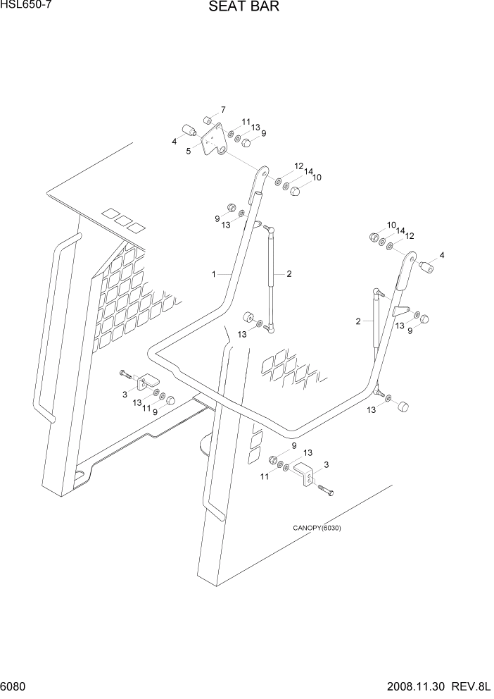 Схема запчастей Hyundai HSL650-7 - PAGE 6080 SEAT BAR СТРУКТУРА