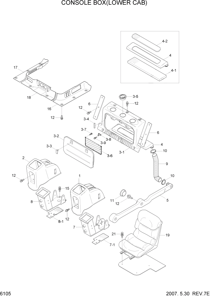 Схема запчастей Hyundai HSL650-7 - PAGE 6105 CONSOLE BOX(LOWER CAB) СТРУКТУРА