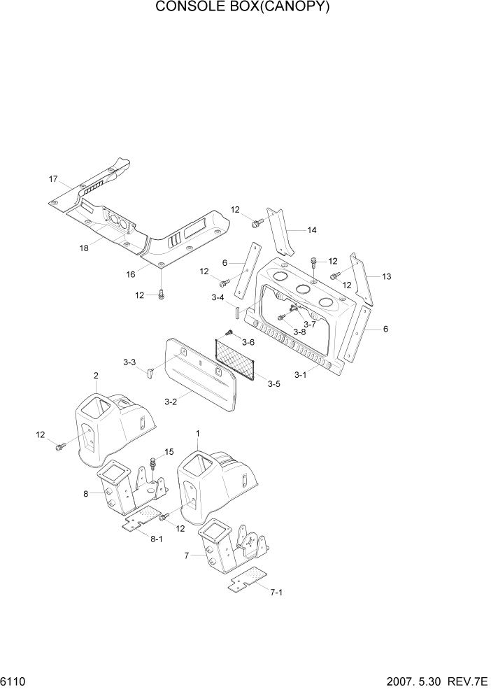 Схема запчастей Hyundai HSL650-7 - PAGE 6110 CONSOLE BOX(CANOPY) СТРУКТУРА