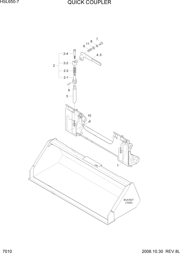 Схема запчастей Hyundai HSL650-7 - PAGE 7010 QUICK COUPLER РАБОЧЕЕ ОБОРУДОВАНИЕ