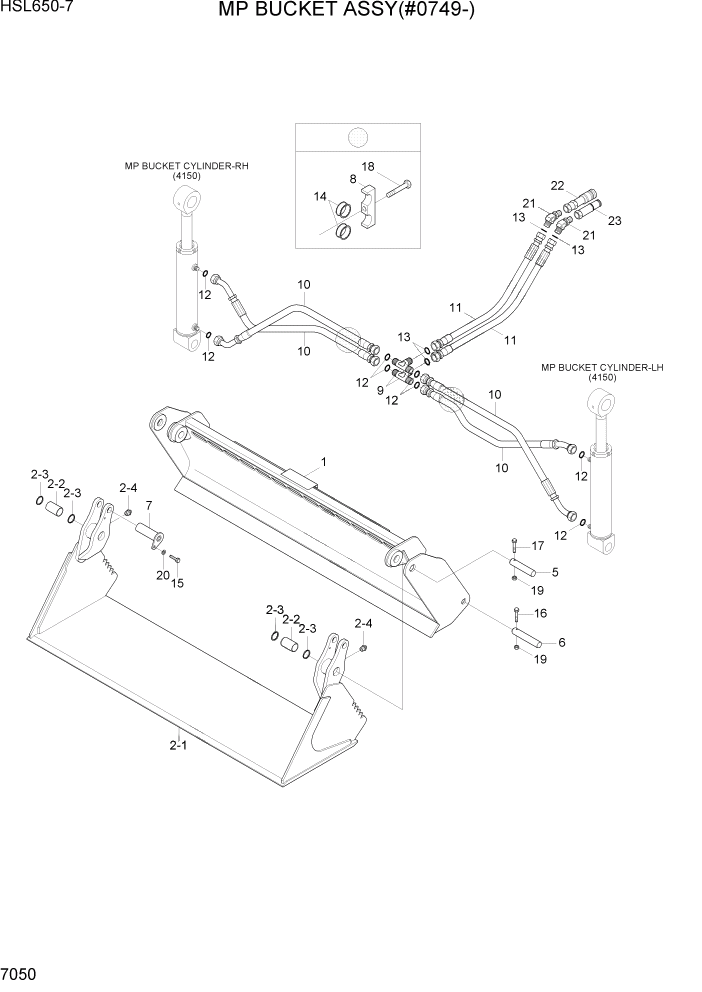 Схема запчастей Hyundai HSL650-7 - PAGE 7050 MP BUCKET ASSY(#0749-) РАБОЧЕЕ ОБОРУДОВАНИЕ