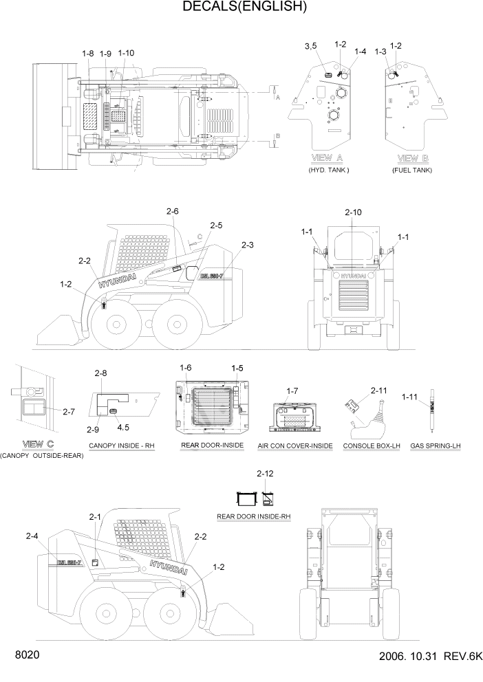 Схема запчастей Hyundai HSL650-7 - PAGE 8020 DECALS(ENGLISH) ДРУГИЕ ЧАСТИ