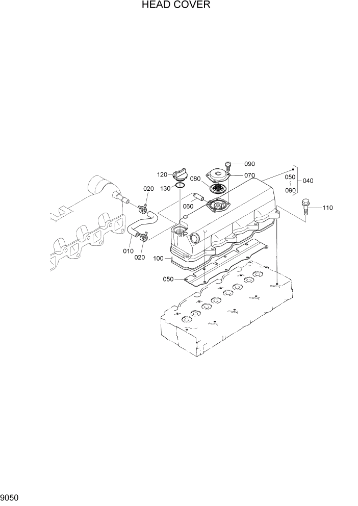 Схема запчастей Hyundai HSL650-7 - PAGE 9050 HEAD COVER ДВИГАТЕЛЬ БАЗА