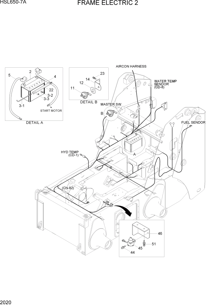 Схема запчастей Hyundai HSL650-7A - PAGE 2020 FRAME ELECTRIC 2 ЭЛЕКТРИЧЕСКАЯ СИСТЕМА