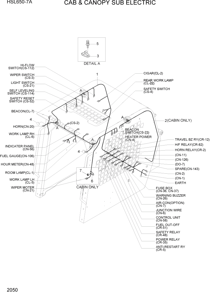 Схема запчастей Hyundai HSL650-7A - PAGE 2050 CAB & CANOPY SUB ELECTRIC ЭЛЕКТРИЧЕСКАЯ СИСТЕМА