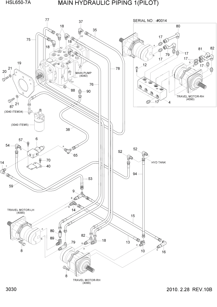 Схема запчастей Hyundai HSL650-7A - PAGE 3030 MAIN HYDRAULIC PIPING 1(PILOT) ГИДРАВЛИЧЕСКАЯ СИСТЕМА