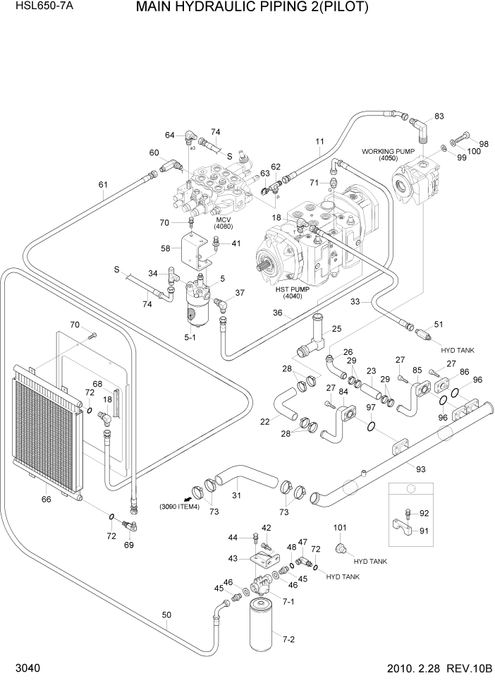 Схема запчастей Hyundai HSL650-7A - PAGE 3040 MAIN HYDRAULIC PIPING 2(PILOT) ГИДРАВЛИЧЕСКАЯ СИСТЕМА