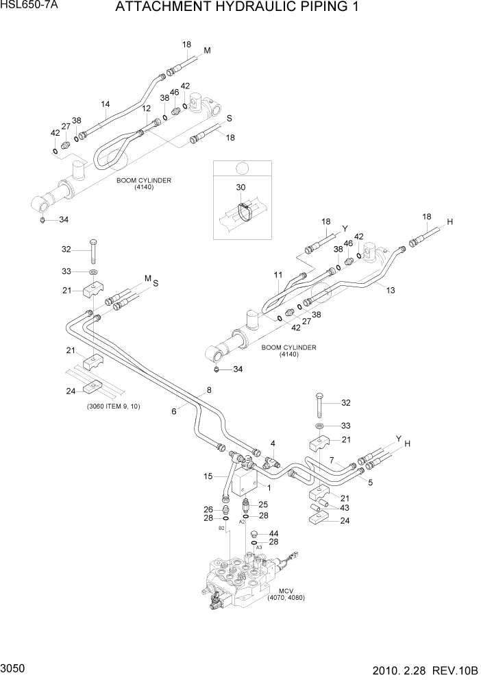 Схема запчастей Hyundai HSL650-7A - PAGE 3050 ATTACHMENT HYDRAULIC PIPING 1 ГИДРАВЛИЧЕСКАЯ СИСТЕМА