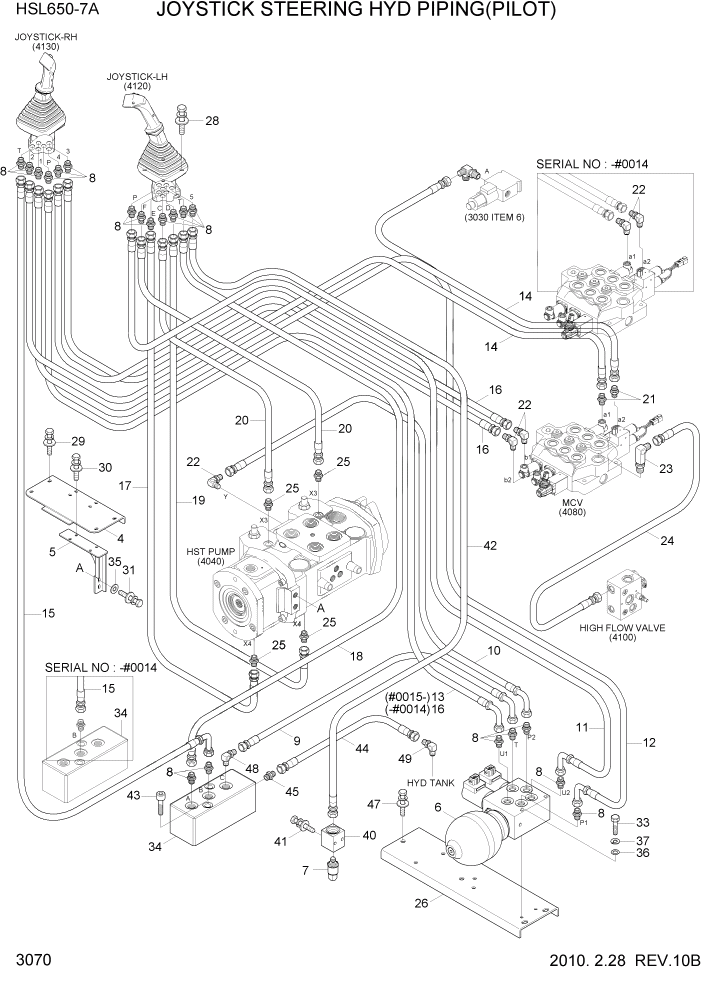 Схема запчастей Hyundai HSL650-7A - PAGE 3070 JOYSTICK STEERING HYD PIPING(PILOT) ГИДРАВЛИЧЕСКАЯ СИСТЕМА