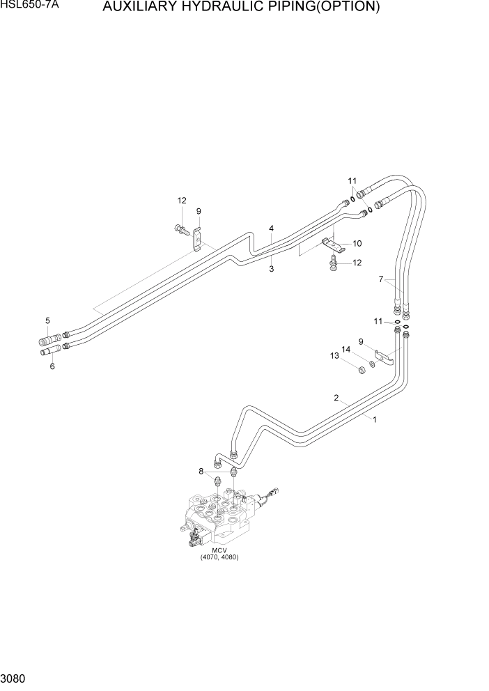 Схема запчастей Hyundai HSL650-7A - PAGE 3080 AUXILIARY HYDRAULIC PIPING(OPTION) ГИДРАВЛИЧЕСКАЯ СИСТЕМА