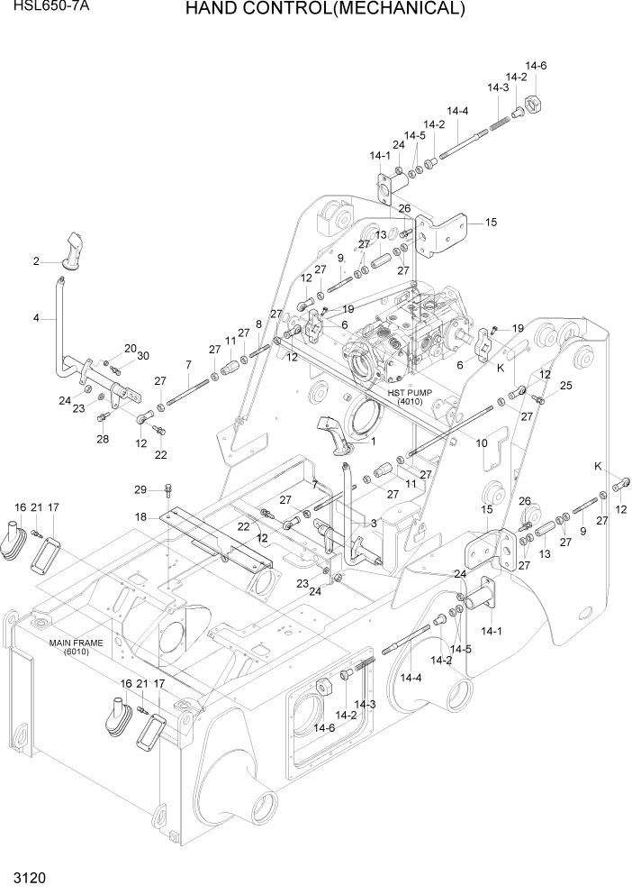 Схема запчастей Hyundai HSL650-7A - PAGE 3120 HAND CONTROL(MECHANICAL) ГИДРАВЛИЧЕСКАЯ СИСТЕМА