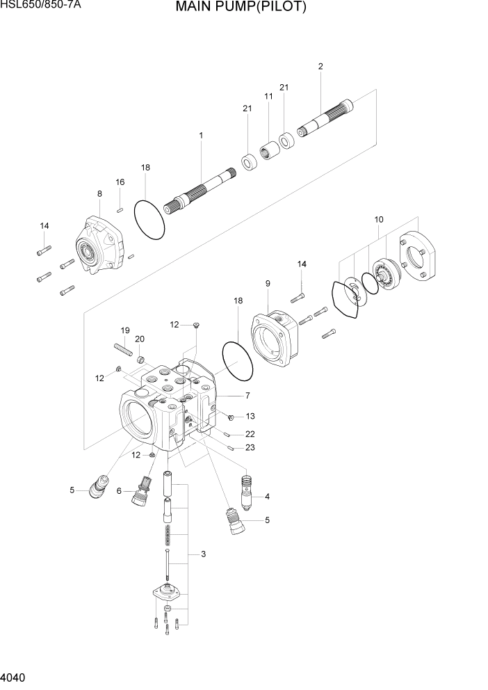 Схема запчастей Hyundai HSL650-7A - PAGE 4040 HST PUMP(1/2, PILOT) ГИДРАВЛИЧЕСКИЕ КОМПОНЕНТЫ