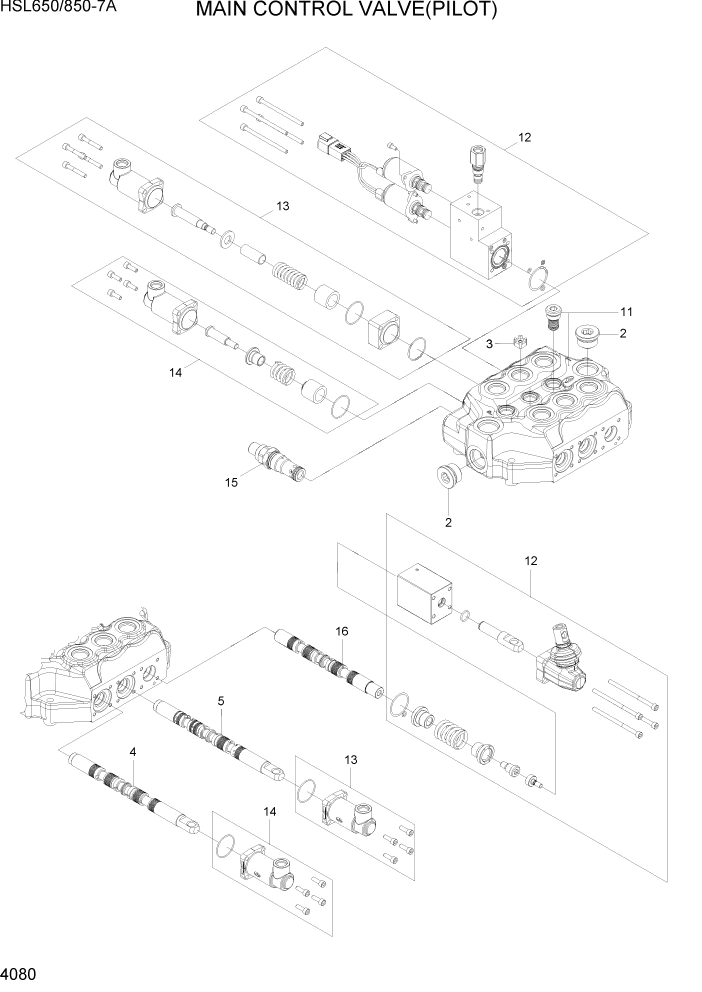 Схема запчастей Hyundai HSL650-7A - PAGE 4080 MAIN CONTROL VALVE(PILOT) ГИДРАВЛИЧЕСКИЕ КОМПОНЕНТЫ