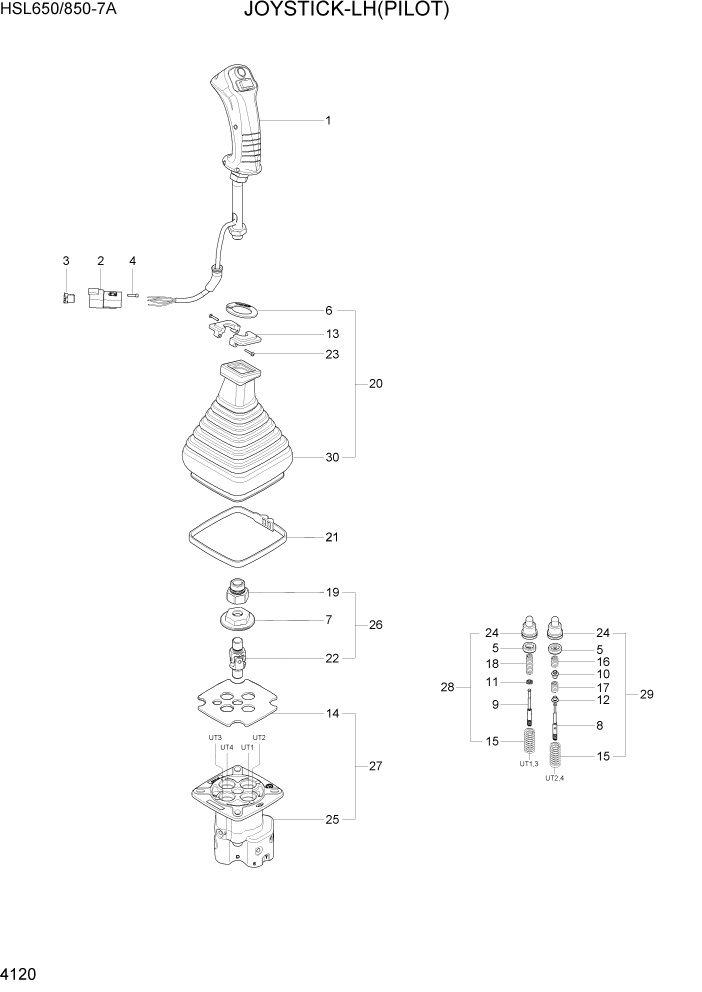 Схема запчастей Hyundai HSL650-7A - PAGE 4120 JOYSTICK-LH(PILOT) ГИДРАВЛИЧЕСКИЕ КОМПОНЕНТЫ