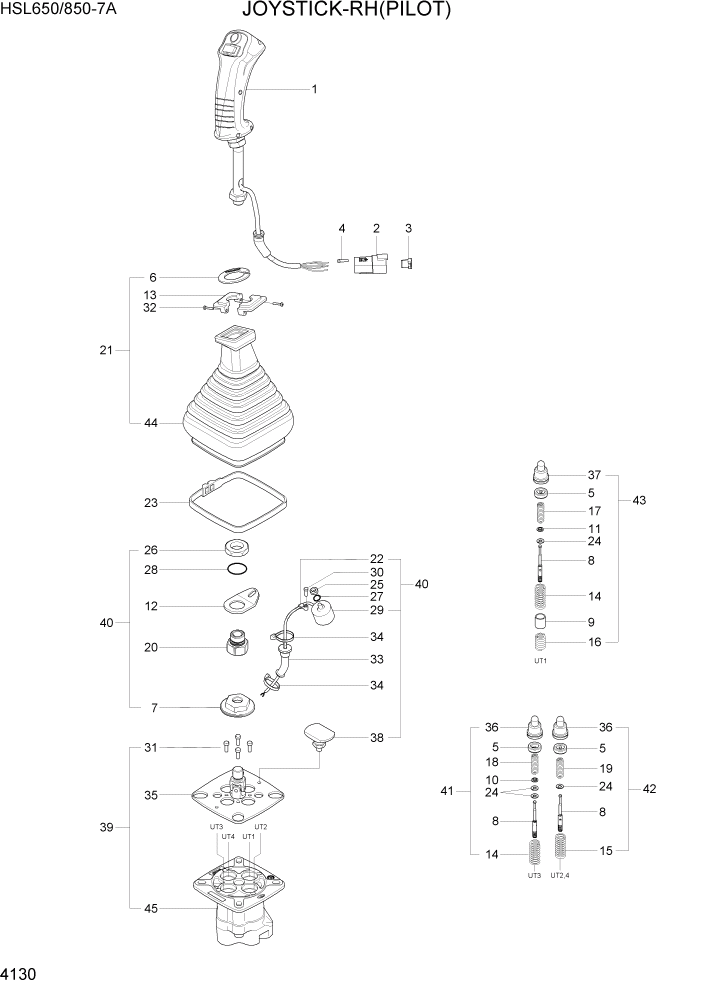 Схема запчастей Hyundai HSL650-7A - PAGE 4130 JOYSTICK-RH(PILOT) ГИДРАВЛИЧЕСКИЕ КОМПОНЕНТЫ