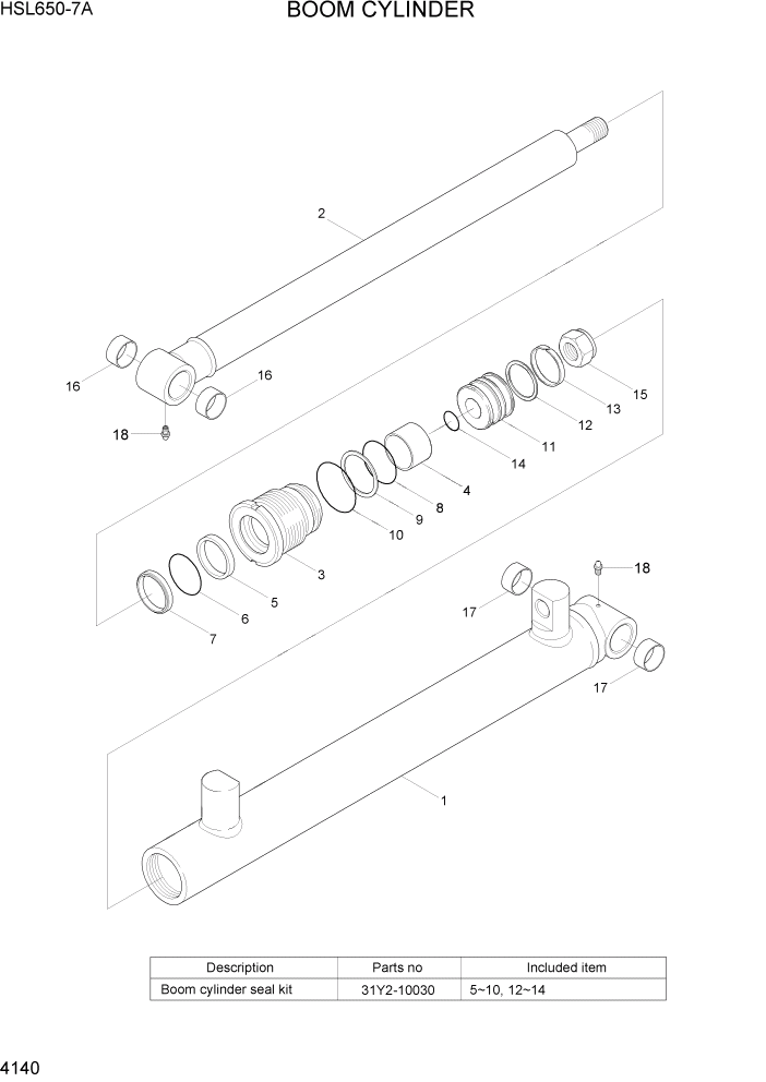 Схема запчастей Hyundai HSL650-7A - PAGE 4140 BOOM CYLINDER ГИДРАВЛИЧЕСКИЕ КОМПОНЕНТЫ