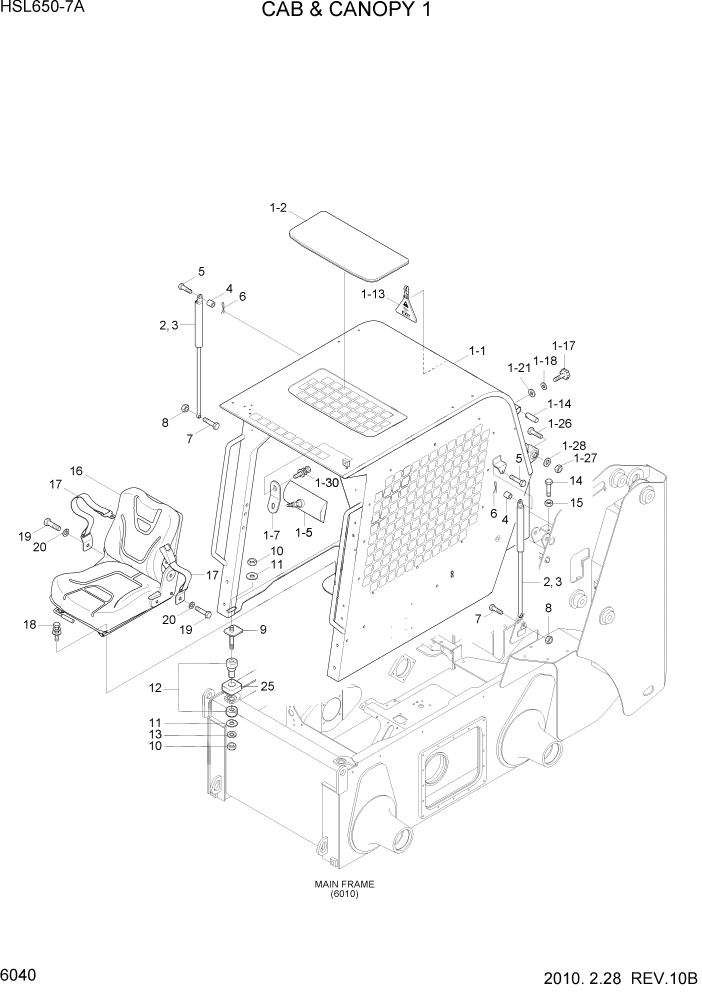 Схема запчастей Hyundai HSL650-7A - PAGE 6040 CAB & CANOPY 1 СТРУКТУРА
